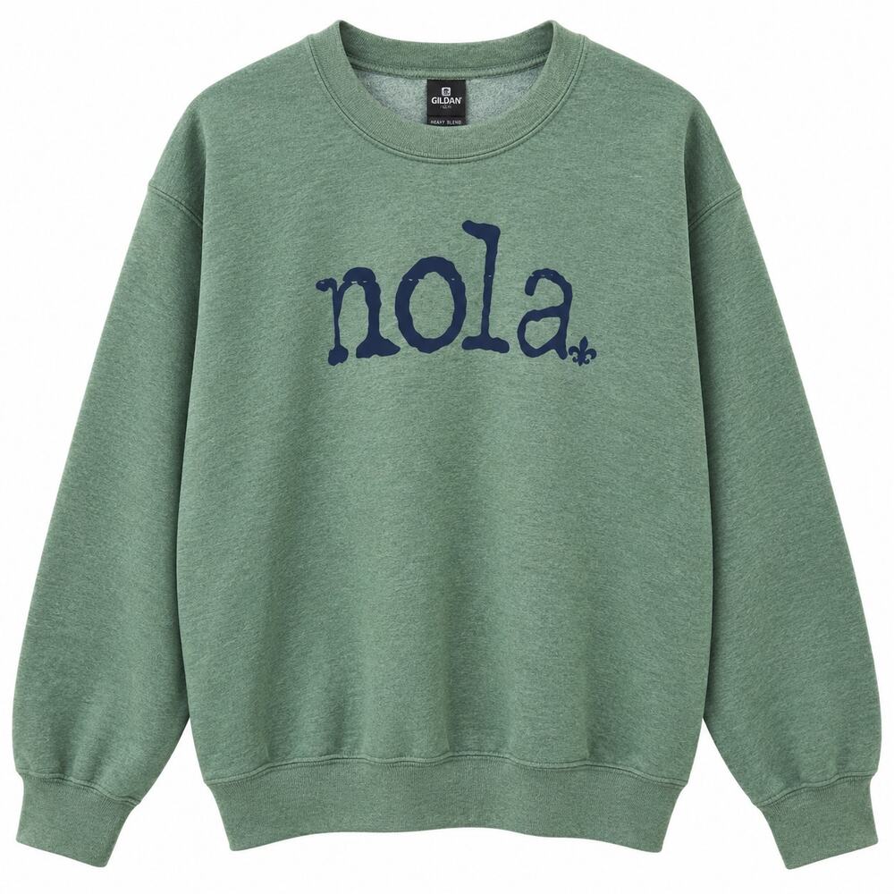 NOLA New Orleans Graphic Crewneck Sweatshirt Pullover Green Unisex M